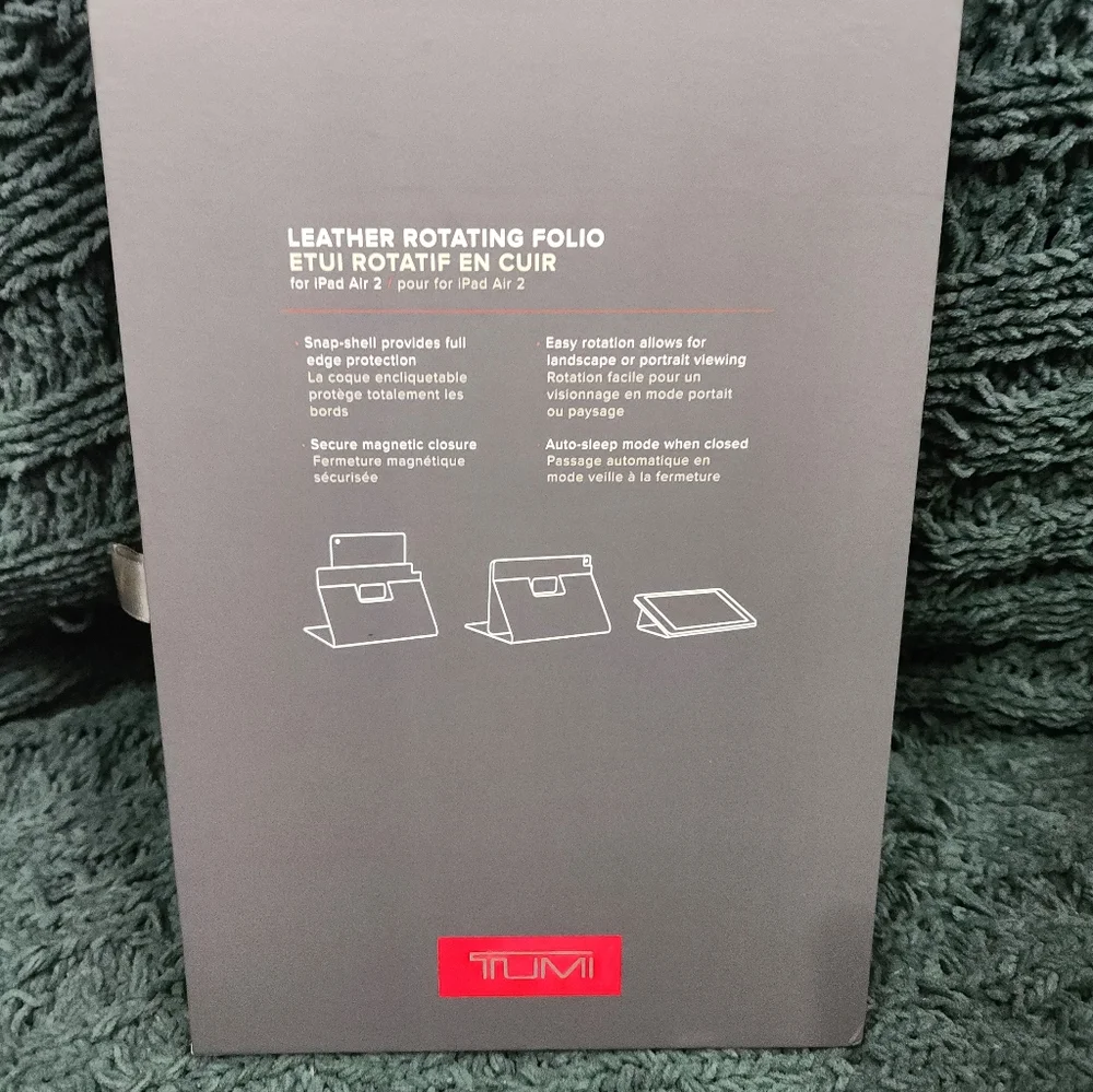 Tumi Black Leather Rotating Folio Case For Ipad Air 2 NWT